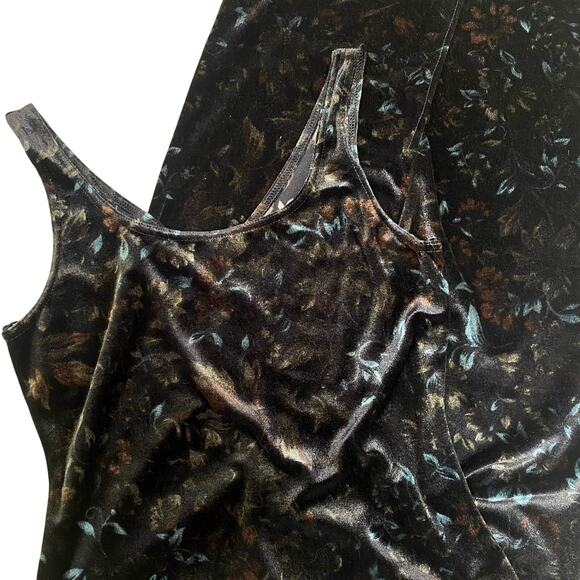 Vintage Y2K All That Jazz Black Floral Velvet Maxi Pencil Dress Sz M 90s Grunge - Picture 2 of 11